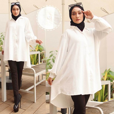 Atasan Wanita Muslim Tunik Mirah Lengan Panjang Busui Bahan Crinkle
