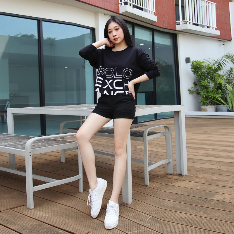 Baju Kaos Crop Top Oversize Lengan Panjang Wanita Polo Exchange Tee Knit Katun Combed 24s