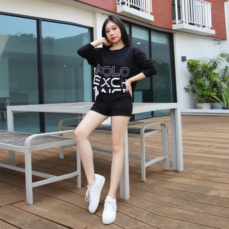 Baju Kaos Crop Top Oversize Lengan Panjang Wanita Polo Exchange Tee Knit Katun Combed 24s