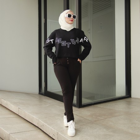 Polo Exchange Crop Top Street Wear Oversize Style Kaos Wanita Kekinian Lengan Panjang Katun Combed