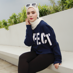 Polo Exchange Crop Top Oversize Wanita Lengan Panjang Sexy Style Korea Perfect Navy Putih 10088