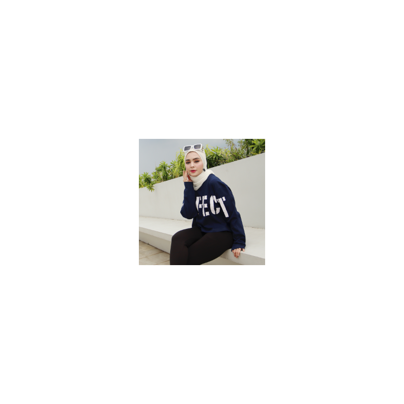 Polo Exchange Crop Top Oversize Wanita Lengan Panjang Sexy Style Korea Perfect Navy Putih 10088