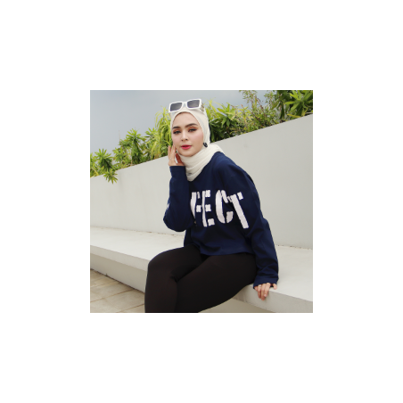Polo Exchange Crop Top Oversize Wanita Lengan Panjang Sexy Style Korea Perfect Navy Putih 10088