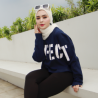 Polo Exchange Crop Top Oversize Wanita Lengan Panjang Sexy Style Korea Perfect Navy Putih 10088
