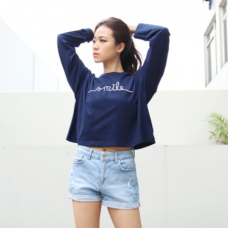 Kaos Crop Top Oversize Wanita Distro Lengan Panjang Korean Style Jumbo Polo Exchange 10089