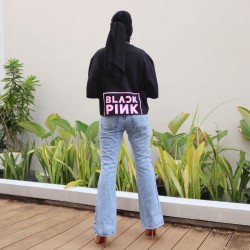 Latest 2023 Adult Women's Oversized Crop Top T-Shirts, Short Sleeve Hijab Girls' Oversized T-shirts, Contemporary Korean Style