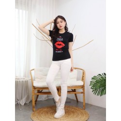 Baju Kaos Wanita Modis Premium Slimfit Spandex Desain Phone Is Locked Kiss Me To Unlock