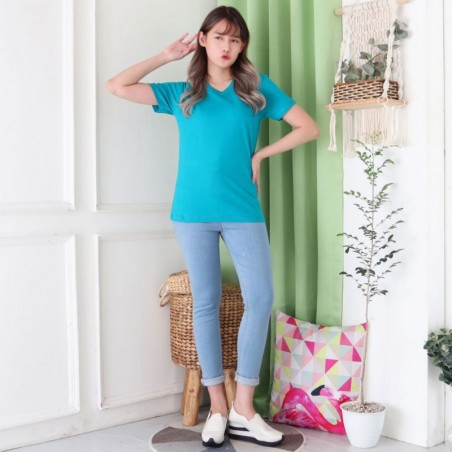 Point8 Kaos Polos Wanita/ V Neck/ Slimfit/ lengan Pendek/ Combed 30'S